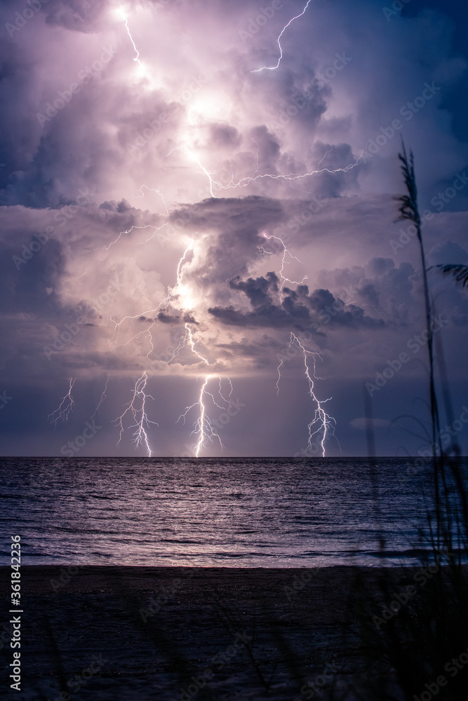 Lightning Over The Atlantic Ocean at Night in Edisto Beach, South Carolina Lightning Over The Atlantic Ocean at Night in Edisto Beach, South Carolina