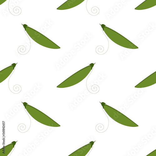 Vector food seamless pattern with green pea pods on a white background.