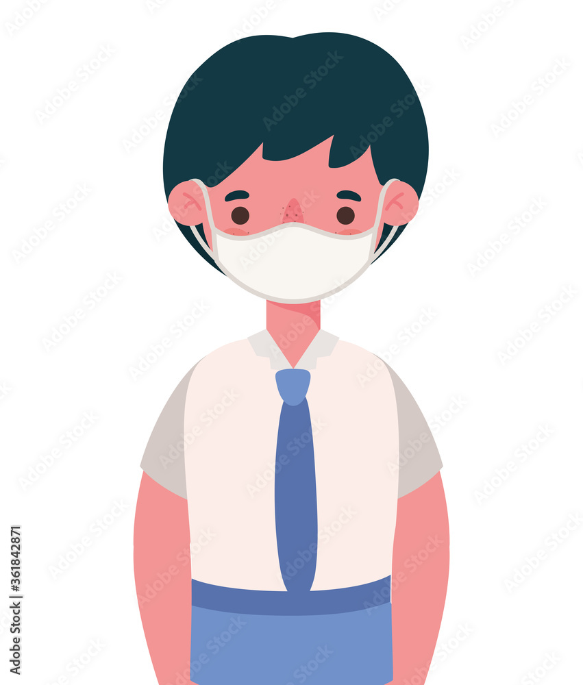 Boy kid with uniform medical mask design, Back to school and social distancing theme Vector illustration Boy kid with uniform medical mask design, Back to school and social distancing theme Vector illustration