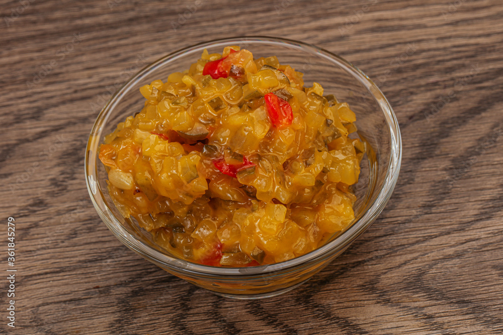 Relish sauce with cucumbers and mustard