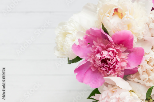 Beautiful Fluffy pink peonies flowers background. Copyspace © Halina
