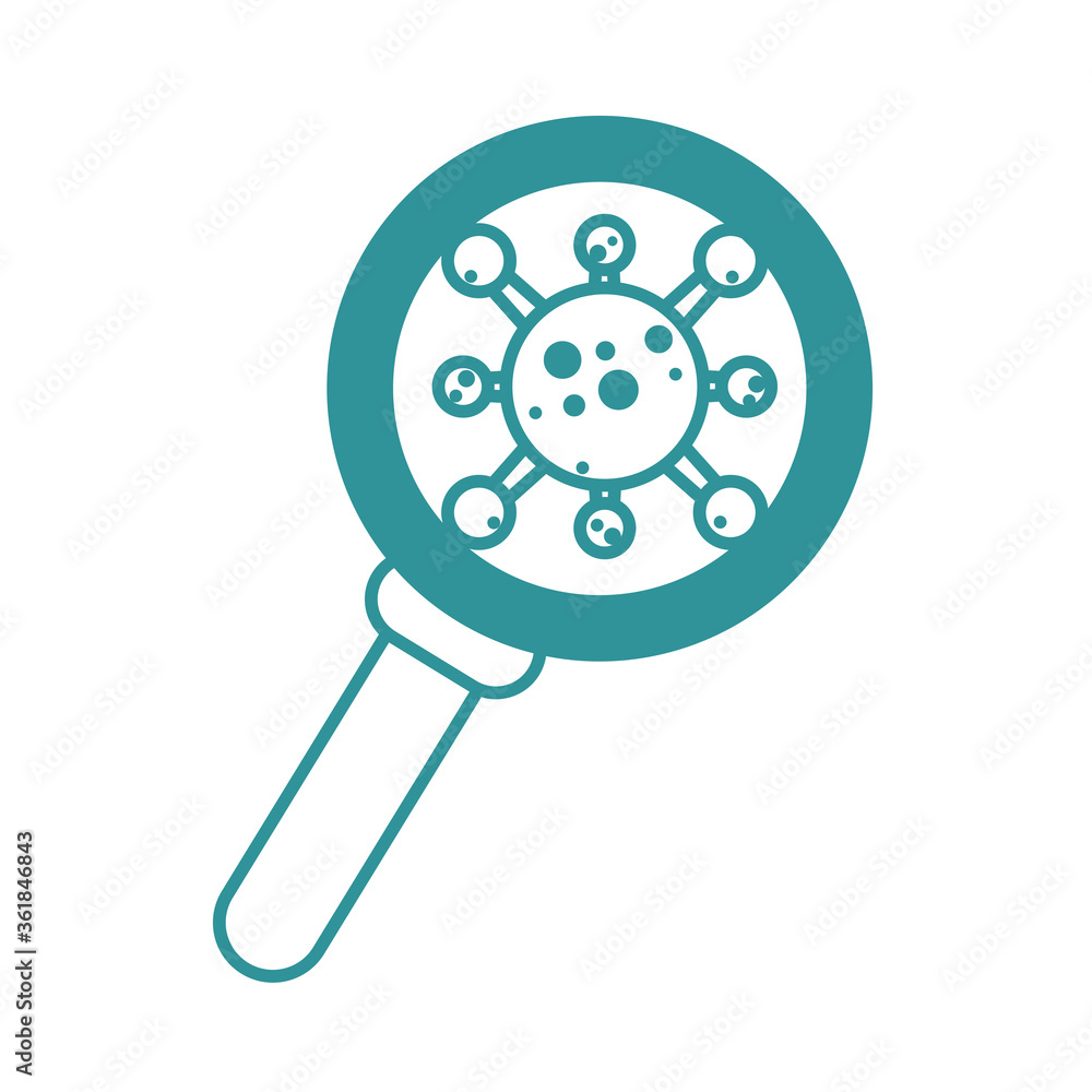 Obraz premium covid 19 coronavirus, virus pathogen magnifier analysis, prevention outbreak disease pandemic line design icon