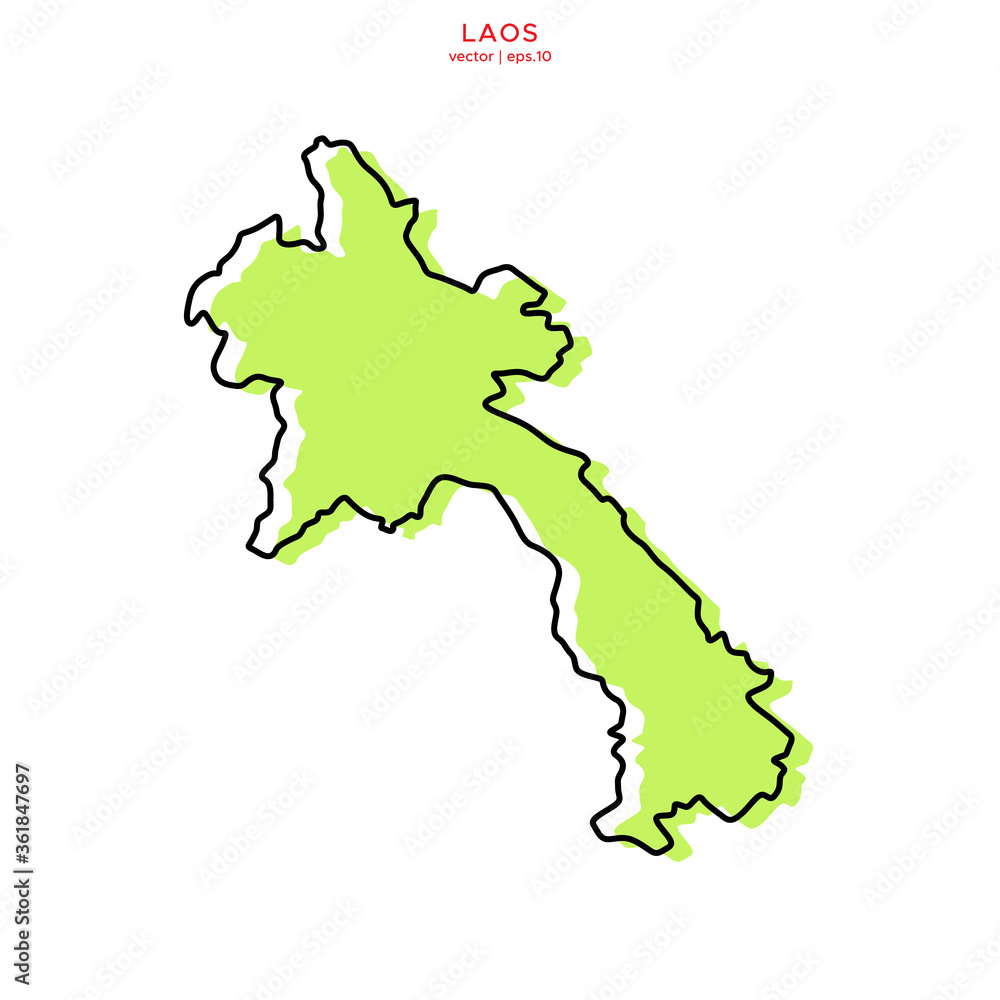 Green Map of Laos with Black Outline Vector Design Template. Editable Stroke Green Map of Laos with Black Outline Vector Design Template. Editable Stroke