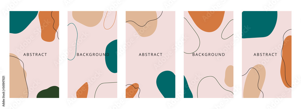 Plakat Abstract shapes minimal background vector set. Trendy style cover design for social media posts and stories, cover, web, invitation, and print.