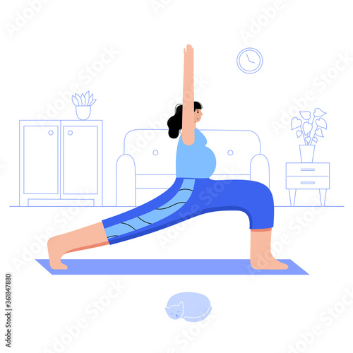 Yoga flat vector illustration. Healthy pregnancy.