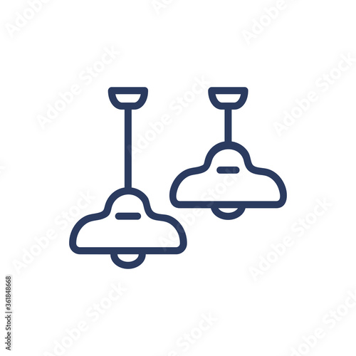 Chandeliers thin line icon. Ceiling lamps, pendant, hanging dome isolated outline sign. Home interior, furniture, light concept. Vector illustration symbol element for web design and apps