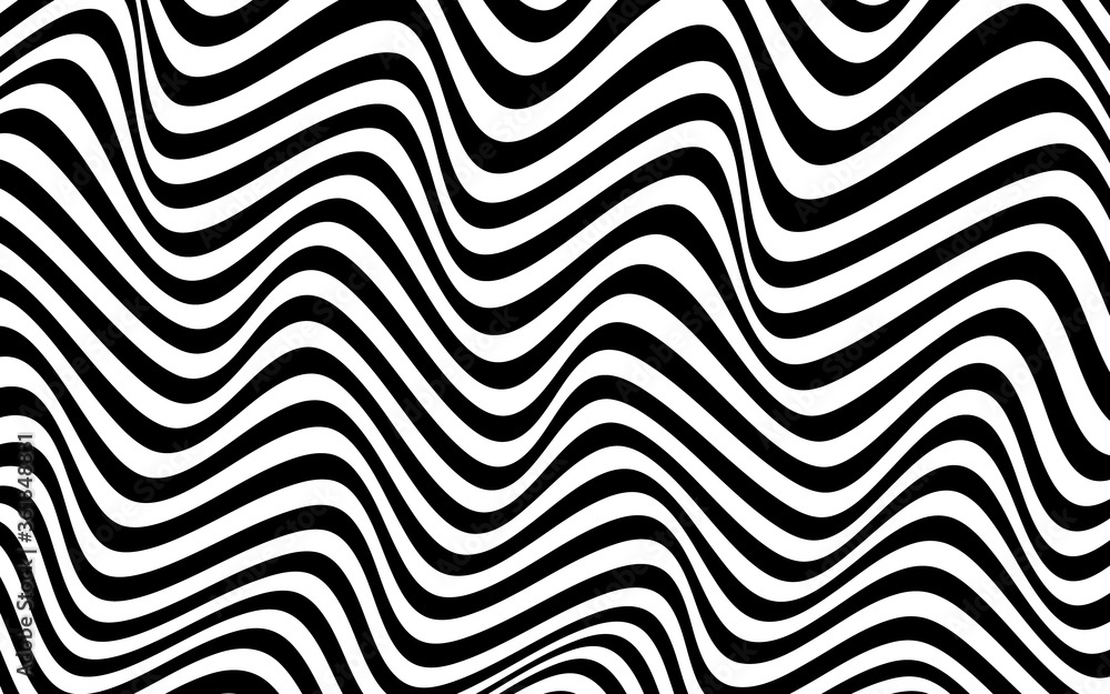 Black wavy lines on white background. Ripple pattern backdrop. Vector illustration of simple wave stripes. Abstract optical art. Template for design.