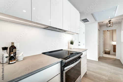 Brand new luxury Canadian style furnished and staged apartment in condominium with kitchen, bathroom, bedroom, lobby, hall, reception room and gym