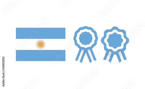 Argentinian cockade ribbon and flag. National symbols of Argentina country.