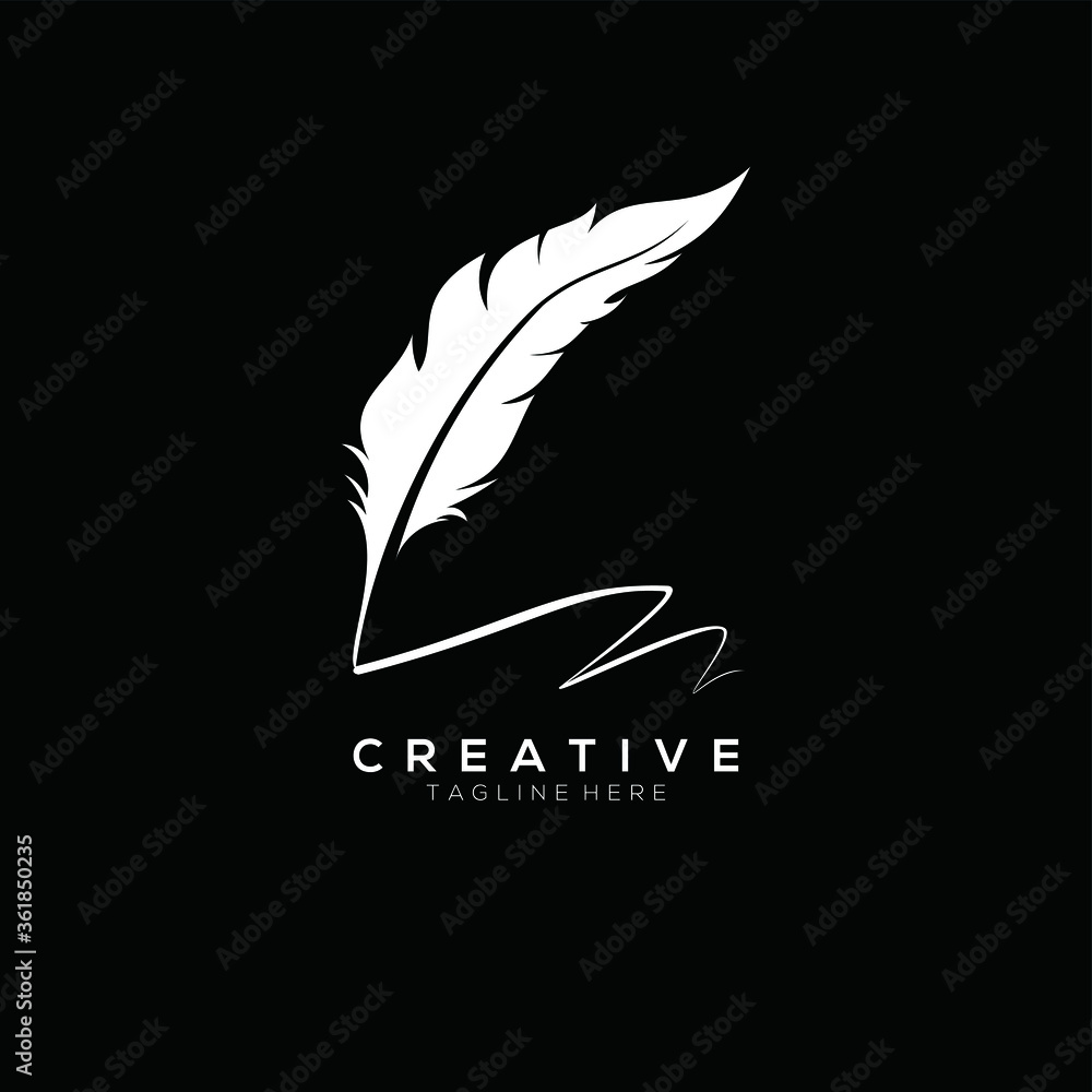 feather pen logo white vector design template feather pen logo white vector design template