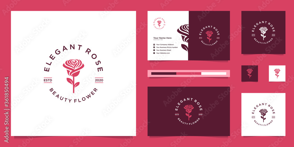 rose design logo. can be used for cosmetics, beauty salons, spas and skin care. premium logo design and business cards.