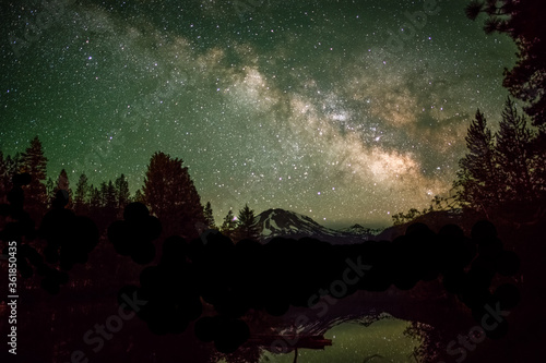 Milky Way above Mount Lassen and Lake Manzanita