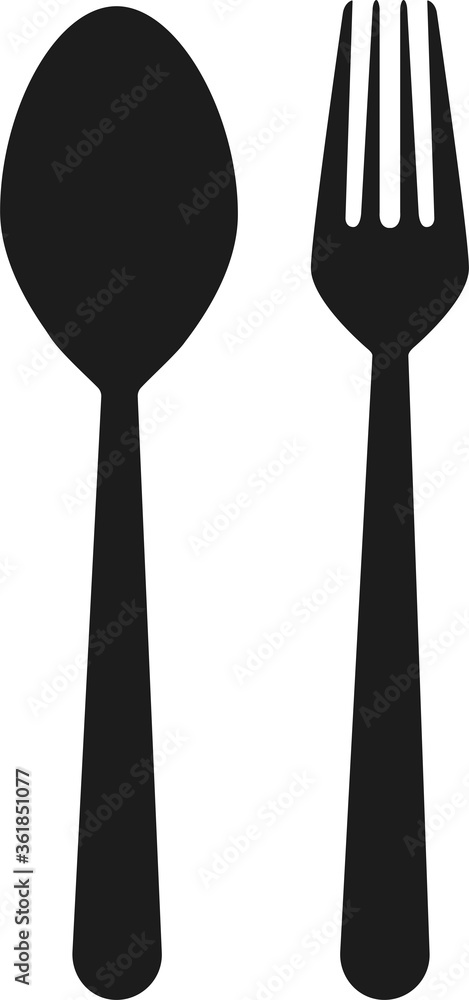 Spoon, fork silhouettes icons. Spoon, fork silhouettes icons.