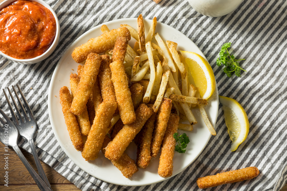 Homemade Deep Fried Fish Sticks and Fries Homemade Deep Fried Fish Sticks and Fries