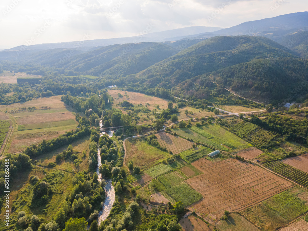 Strumeshnitsa river passing through the Petrich valley, Bulgaria