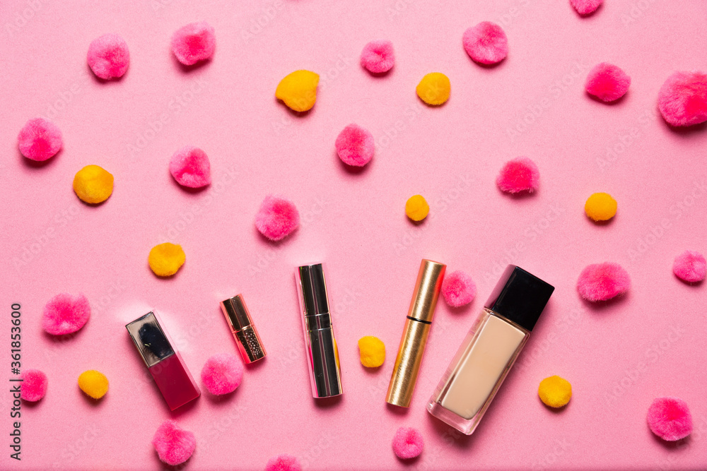 Makeup set on a vibrant background Makeup set on a vibrant background