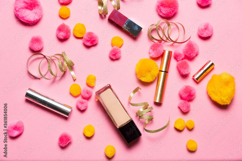 Makeup set on a vibrant background Makeup set on a vibrant background