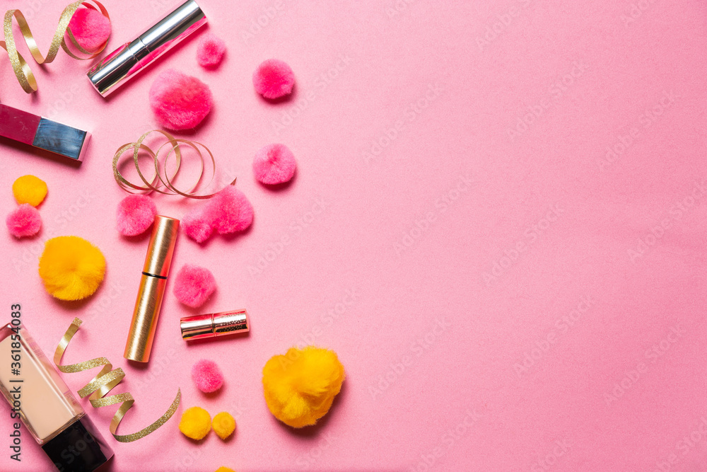 Makeup set on a vibrant background Makeup set on a vibrant background
