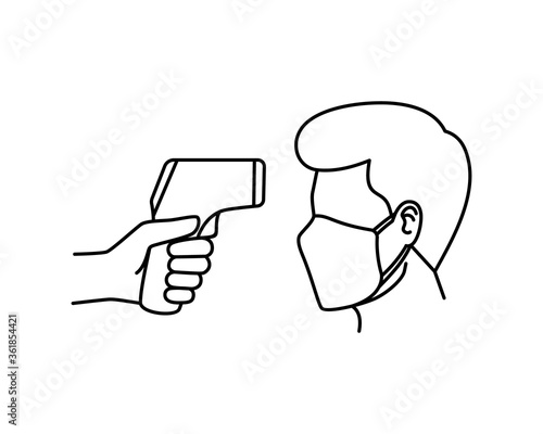 Body temperature check use gun scanner digital thermometer or contactless infrared thermometer for covid-19 outbreak. Illustration showing body temperature check icon. vector in white background.EPS10