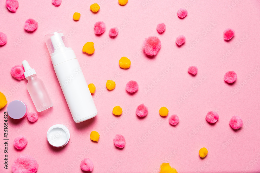 Cosmetics set on a bright background Cosmetics set on a bright background
