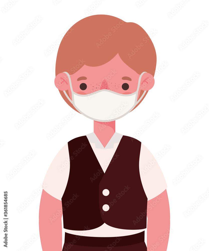 Boy kid with medical mask and uniform design, Back to school theme Vector illustration Boy kid with medical mask and uniform design, Back to school theme Vector illustration