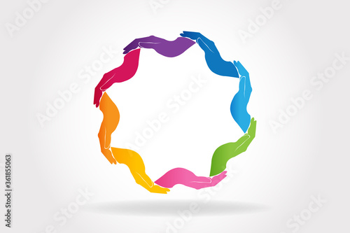 Logo hands unity teamwork co-working icon concept of helping vector image 