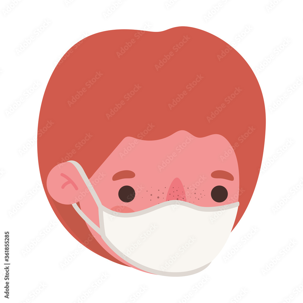 boy head with mask design of medical care and covid 19 virus theme Vector illustration boy head with mask design of medical care and covid 19 virus theme Vector illustration