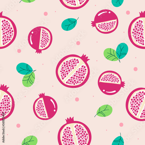 seamless pattern pomegranate fruits with leaf 