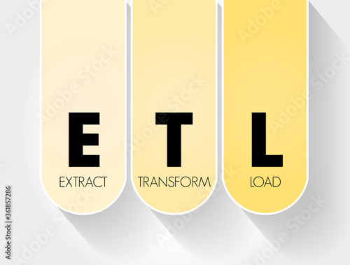 ETL - Extract Transform Load acronym, technology concept background