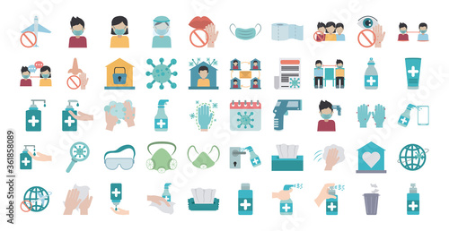 covid 19 coronavirus, prevention outbreak disease pandemic virus icons set flat design icon