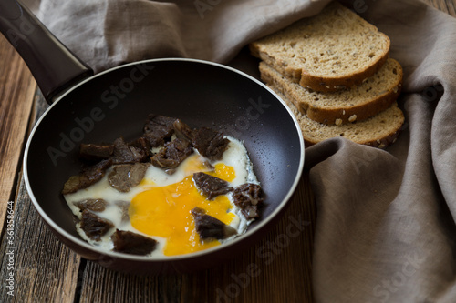 Roasted omelet in frying pan for breakfast.