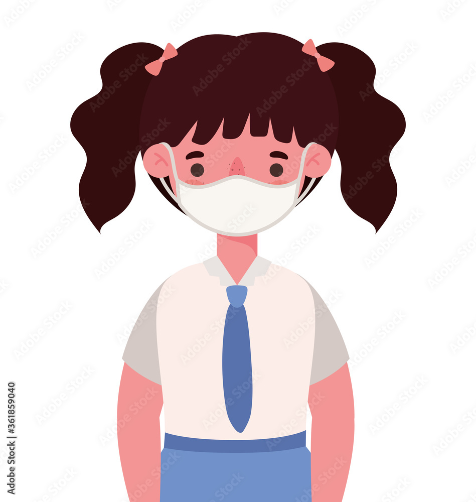 Girl kid with uniform medical mask design, Back to school and social distancing theme Vector illustration Girl kid with uniform medical mask design, Back to school and social distancing theme Vector illustration