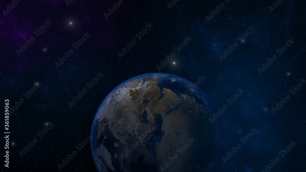 Obraz premium 3d rendering: Planet Earth in outer space. Imaginary view of planet earth in a star field