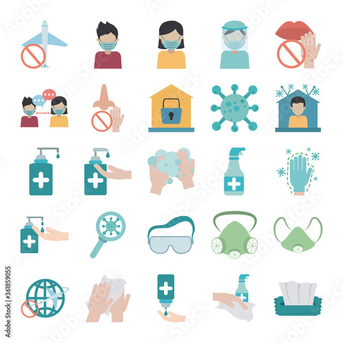 covid 19 coronavirus, prevention outbreak disease pandemic virus icons set flat design icon