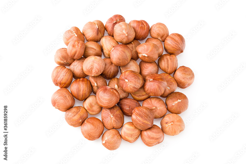 hazelnuts isolated on white background. top view hazelnuts isolated on white background. top view