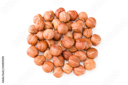 hazelnuts isolated on white background. top view