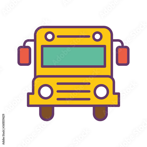 School bus line and fill style icon design, education class lesson knowledge preschooler study learning classroom and primary theme Vector illustration