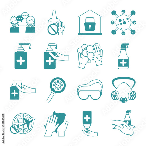 covid 19 coronavirus, prevention outbreak disease pandemic virus icons set line design icon