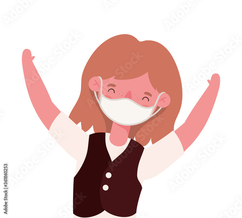 Girl kid with medical mask and uniform design, Back to school theme Vector illustration