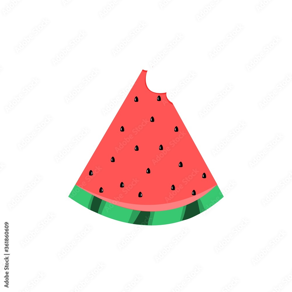 Vector illustration of watermelon with bitten. Slice of watermelon vector illustration isolated on white background. Vector illustration of watermelon with bitten. Slice of watermelon vector illustration isolated on white background.