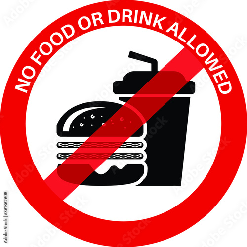 NO FOOD NO DRINK ALLOWED DO NOT EAT, DRINKING EATING BANNED PROHIBITED NOTICE
WARNING SIGN VECTOR ILLUSTRATION EPS