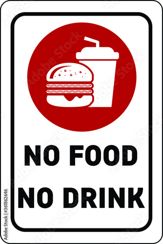 NO FOOD NO DRINK ALLOWED DO NOT EAT, DRINKING EATING BANNED PROHIBITED NOTICE WARNING SIGN VECTOR ILLUSTRATION EPS