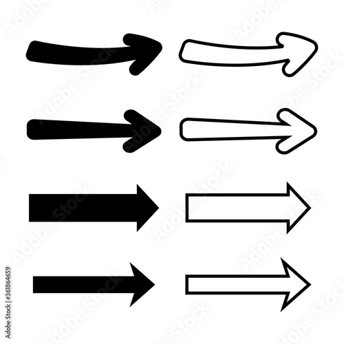 Set of isolated vector arrows. Black and contored elements.
