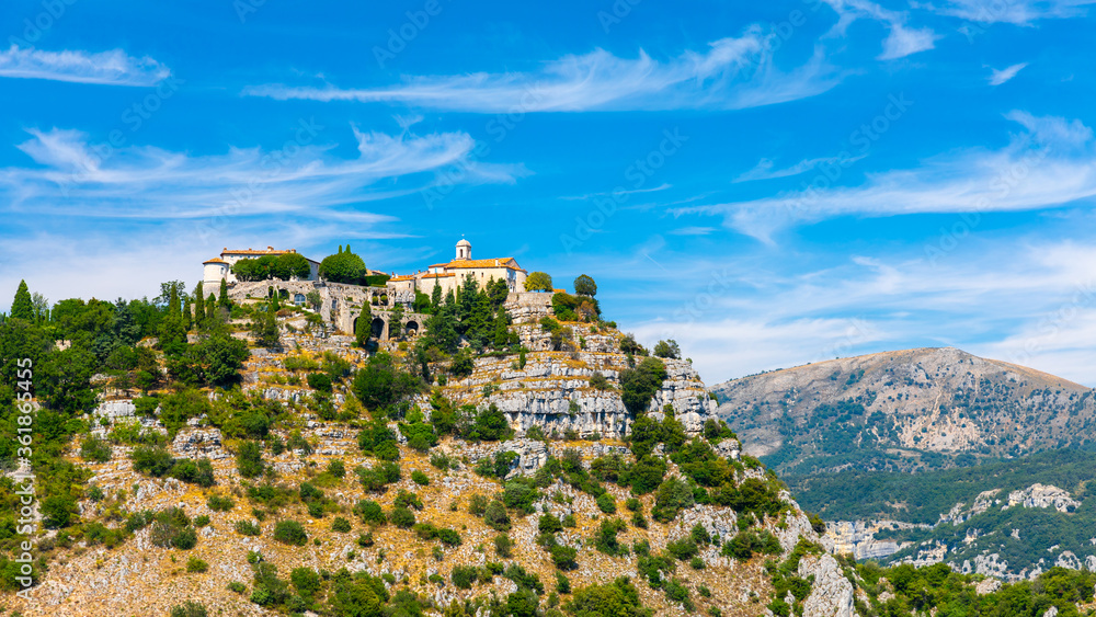 View of mountain top village Gourdon in Provence, France.