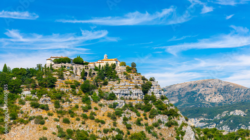 View of mountain top village Gourdon in Provence, France.