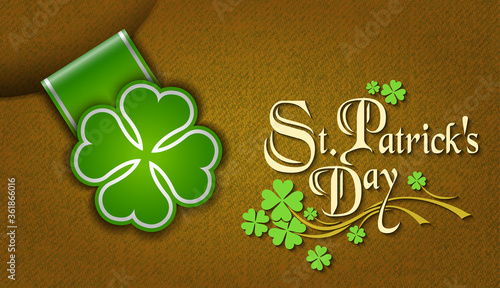St. Patrick Day poster. A cloverleaf and greeting inscription in green colors. Vector illustration