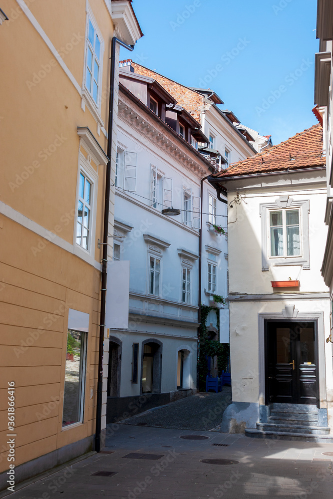 narrow street in the old town of Ljubljana Slovenia