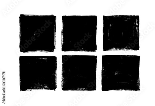Set of grunge square template backgrounds. Vector black painted squares or rectangular shapes.
