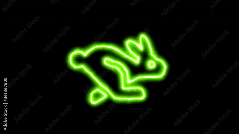 The appearance of the green neon symbol rabbit fast. Flicker, In - Out. Alpha channel Premultiplied - Matted with color black The appearance of the green neon symbol rabbit fast. Flicker, In - Out. Alpha channel Premultiplied - Matted with color black