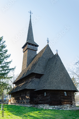 Old rustic wooden orthodox church in Transylvania, Romania